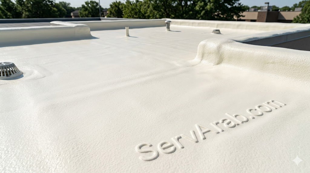 طبقة الفوم العازلة بعد جفافها لحماية المبنى من التسربات