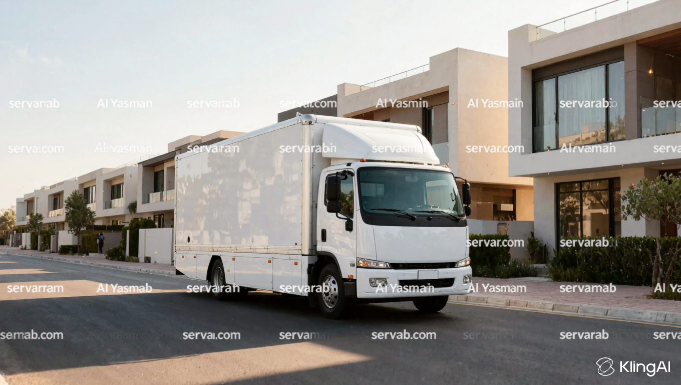شاحنة نقل حديثة ومغلقة لتقديم الخدمات اللوجستية لنقل الأثاث في حي الياسمين بالرياض