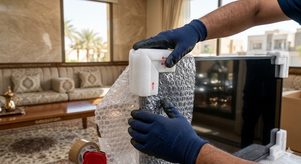 تغليف الأجهزة الكهربائية والشاشات بعناية فائقة لمنع الكسر أو الخدش